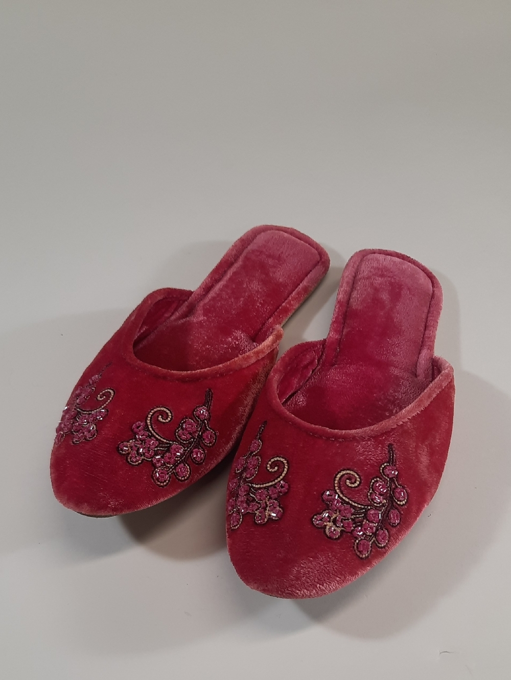Gap Hot Pink Velvet Beaded & Embroidered Slippers, Size 7/8